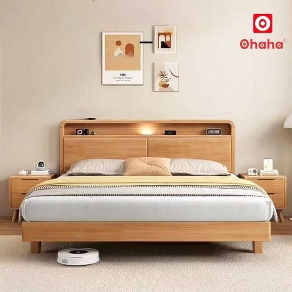 Giường ngủ gỗ tự nhiên cao cấp OHAHA - GGTN018&nbsp;mẫu mới nhất 2026