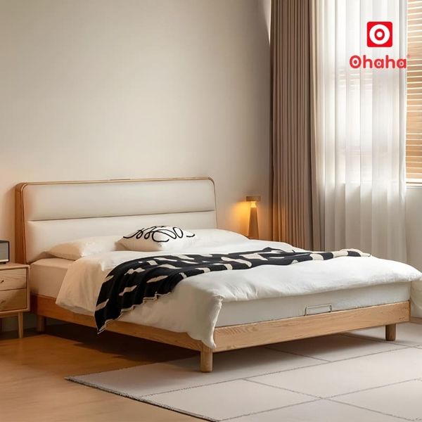 Giường ngủ gỗ tự nhiên bọc nệm cao cấp OHAHA - GGTN020 mẫu mới nhất 2026