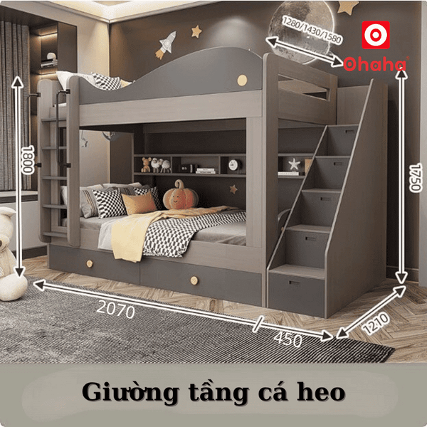 Giường tầng thông minh hình cá heo đáng yêu cho bé
