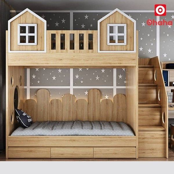 Mẫu giường tầng cho bé trai hình ngôi nhà xinh xắn, dễ thương