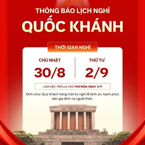 THÔNG BÁO LỊCH NGHỈ LỄ QUỐC KHÁNH 2/9/2026