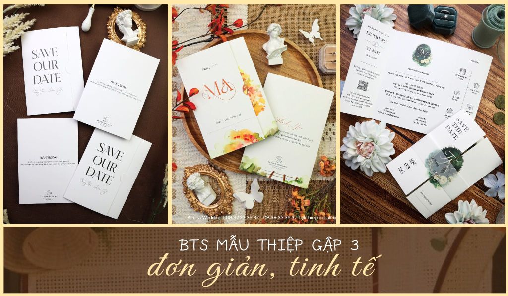 BTS mẫu thiệp gập 3 đơn giản, tinh tế, sang trọng tại Almira