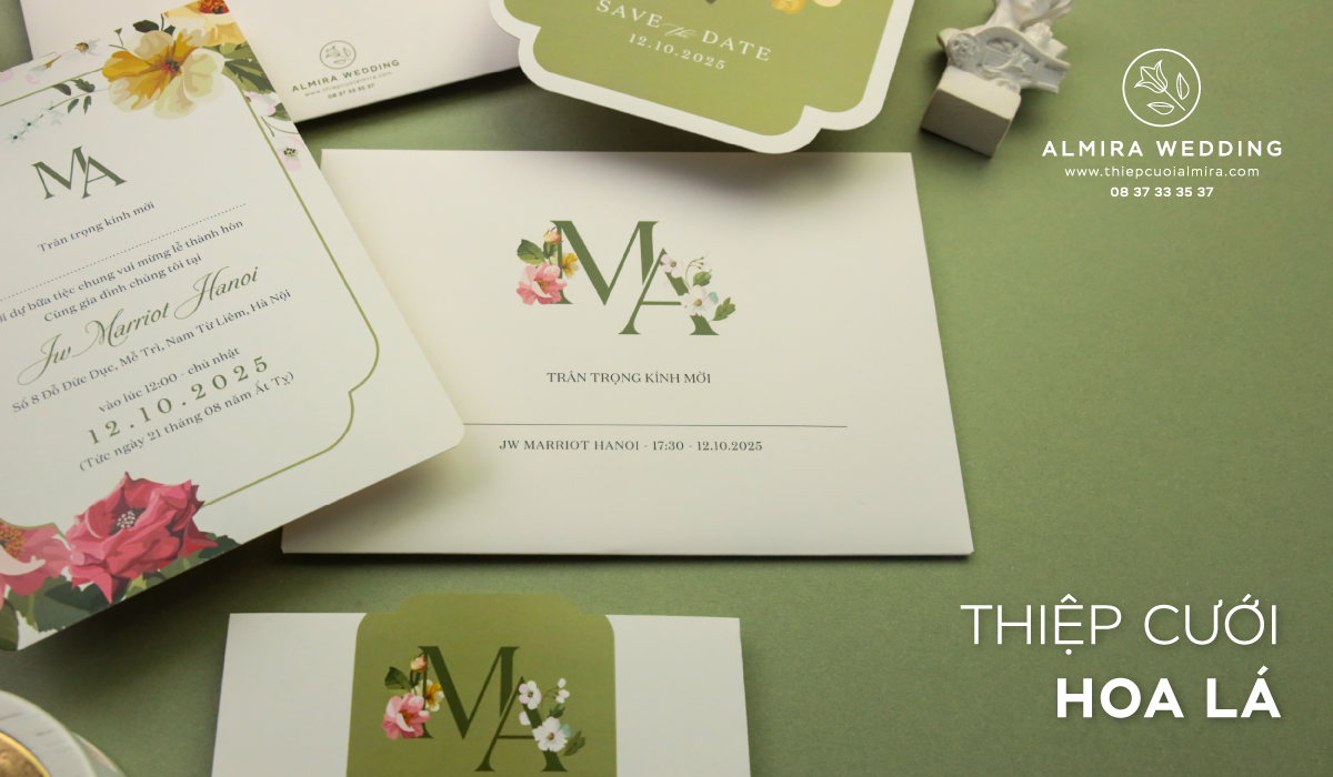 Thiệp cưới hoa lá cùng vẻ đẹp tinh khôi từ thiên nhiên