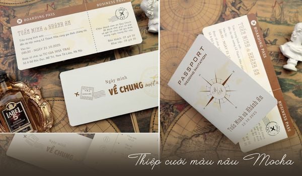 Thiệp cưới màu nâu Mocha - Xu hướng tối giản nhưng sang trọng