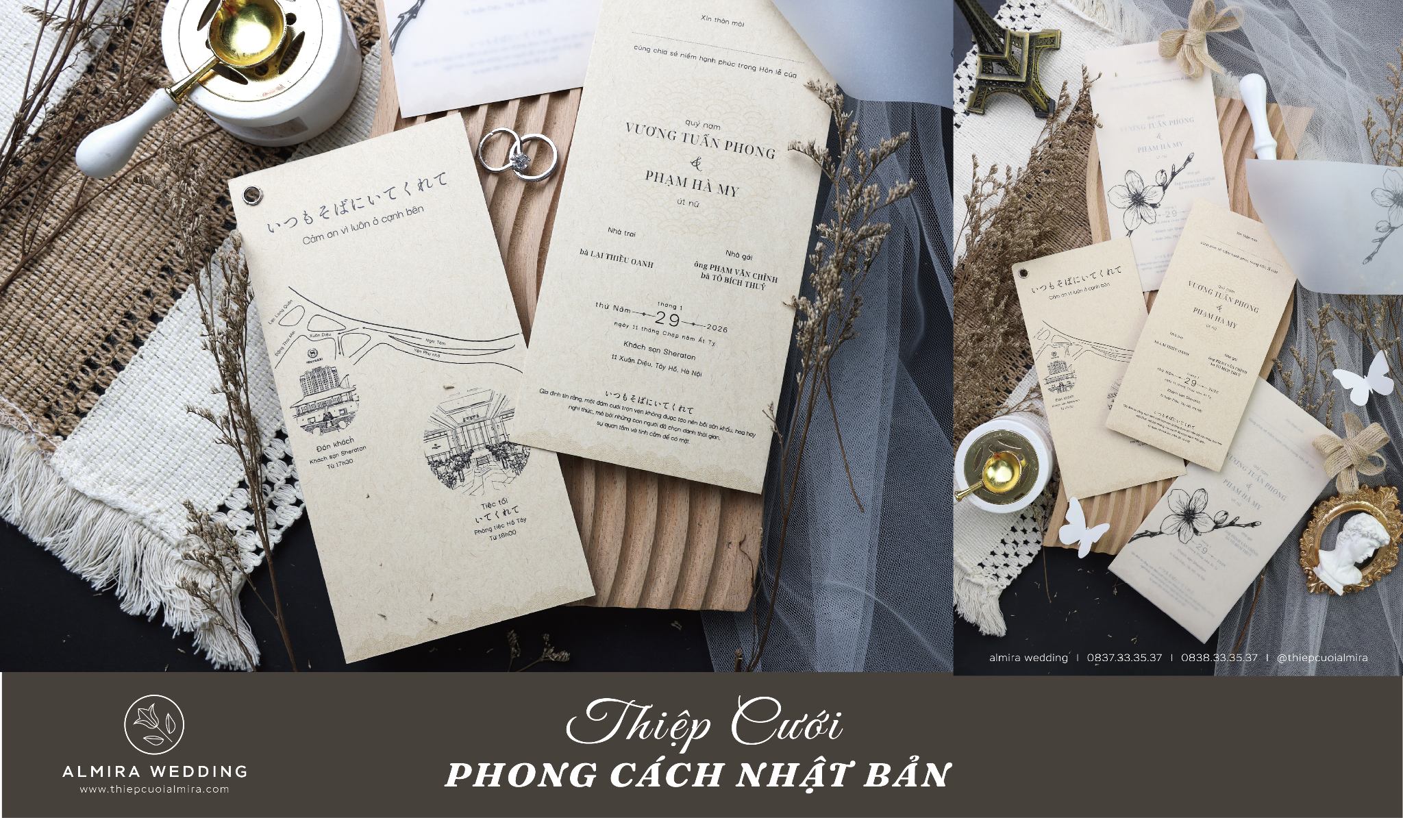 Thiệp cưới phong cách Nhật Bản tinh tế và thanh lịch