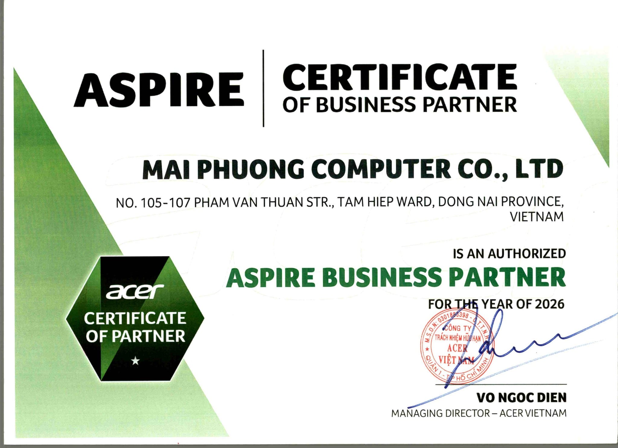 Mai Phương Computer Trở Thành Đối Tác Kinh Doanh Của Acer Năm 2026