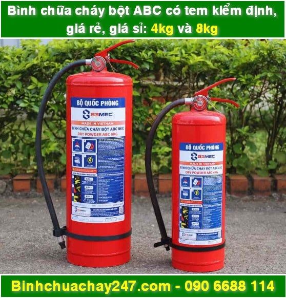 Bình chữa cháy bột ABC có tem kiểm định, giá rẻ, giá sỉ: 4kg và 8kg