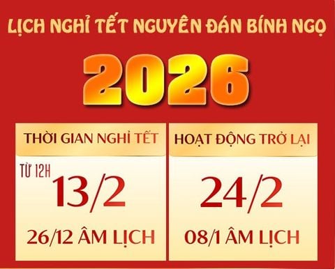 THÔNG BÁO LỊCH NGHỈ TẾT NGUYÊN ĐÁN BÍNH NGỌ 2026
