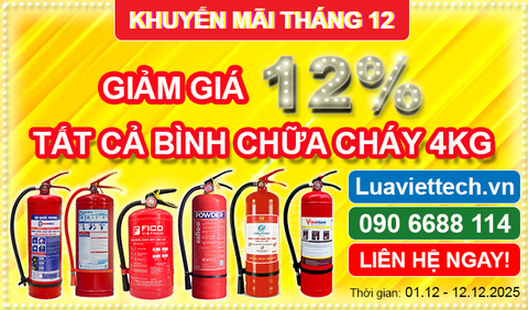 CHƯƠNG TRÌNH KHUYẾN MÃI THÁNG 12: GIẢM GIÁ 12% TẤT CẢ BÌNH CHỮA CHÁY 4KG