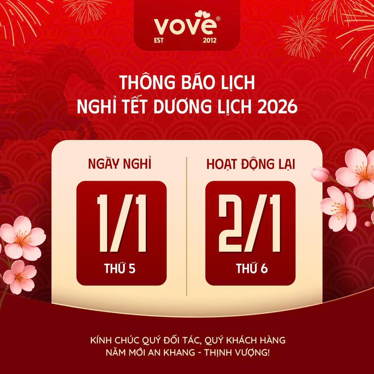 🎉 THÔNG BÁO NGHỈ TẾT DƯƠNG LỊCH 2026 🎉