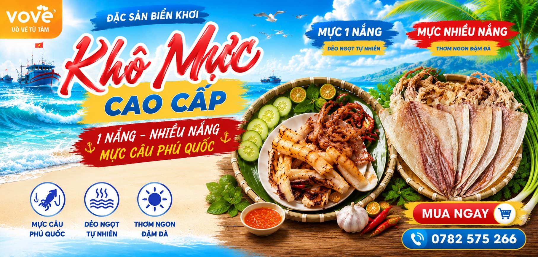 Mực khô Phú Quốc, 1 nắng, nhiều nắng, mực câu | Mới, Sạch!