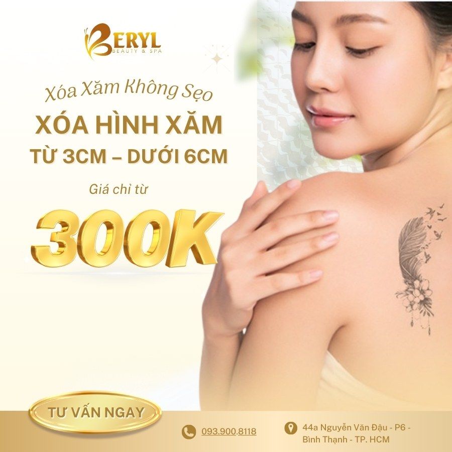 Chi phí xóa hình xăm từ 3cm - dưới 6cm tại Beryl