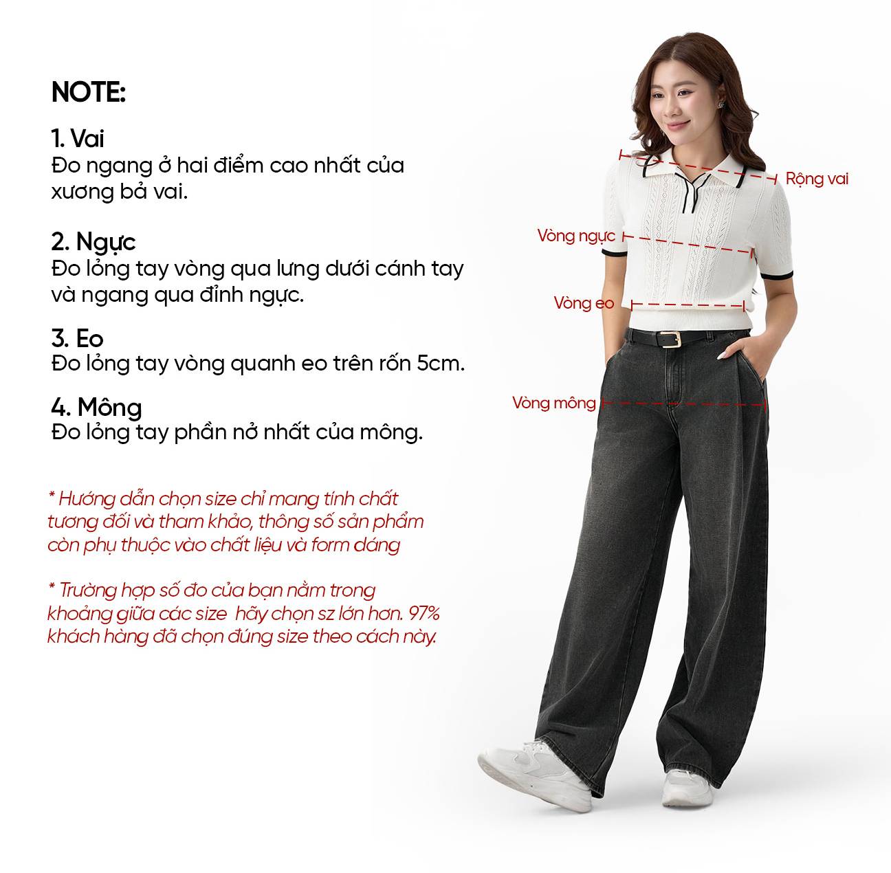 Bảng thông số size quần nữ GENVIET