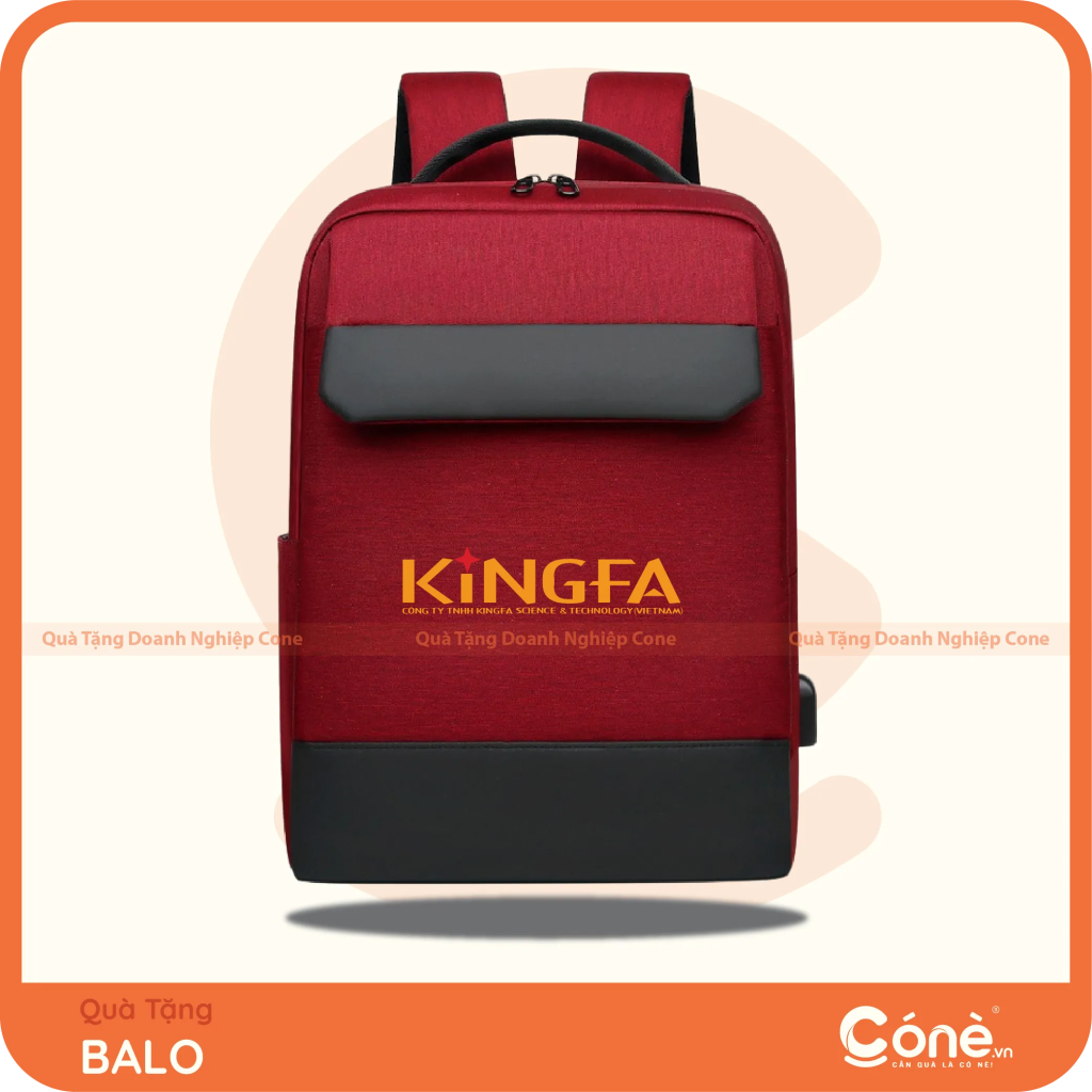 Balo quà tặng in logo Kingfa màu đỏ đen