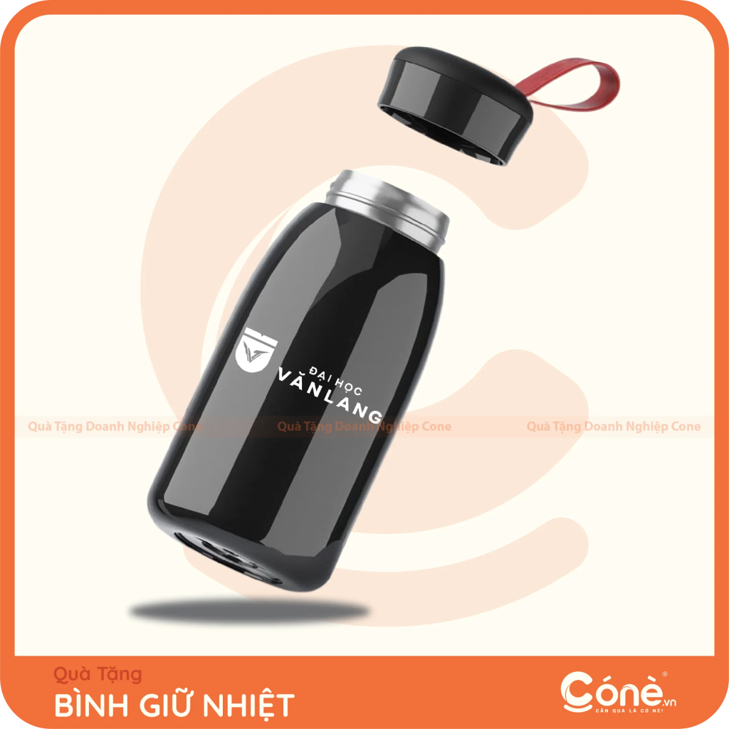 Bình giữ nhiệt in logo Đại học Văn Lang màu đen có quai xách