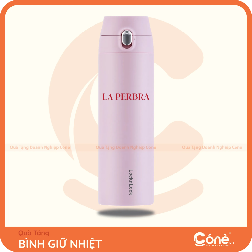 Bình giữ nhiệt Lock&Lock in logo La Perbra màu hồng nắp bật