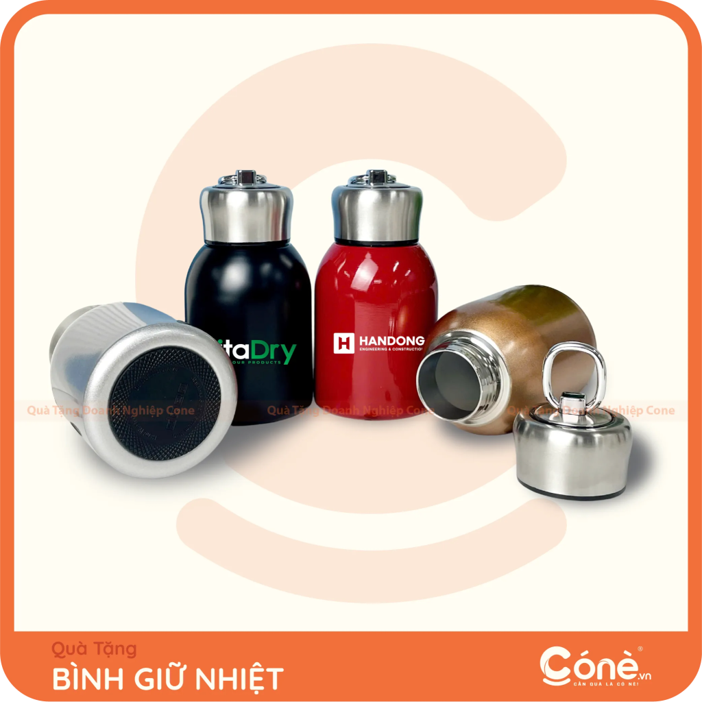 Bình giữ nhiệt in logo VitaDry và Handong màu đen đỏ