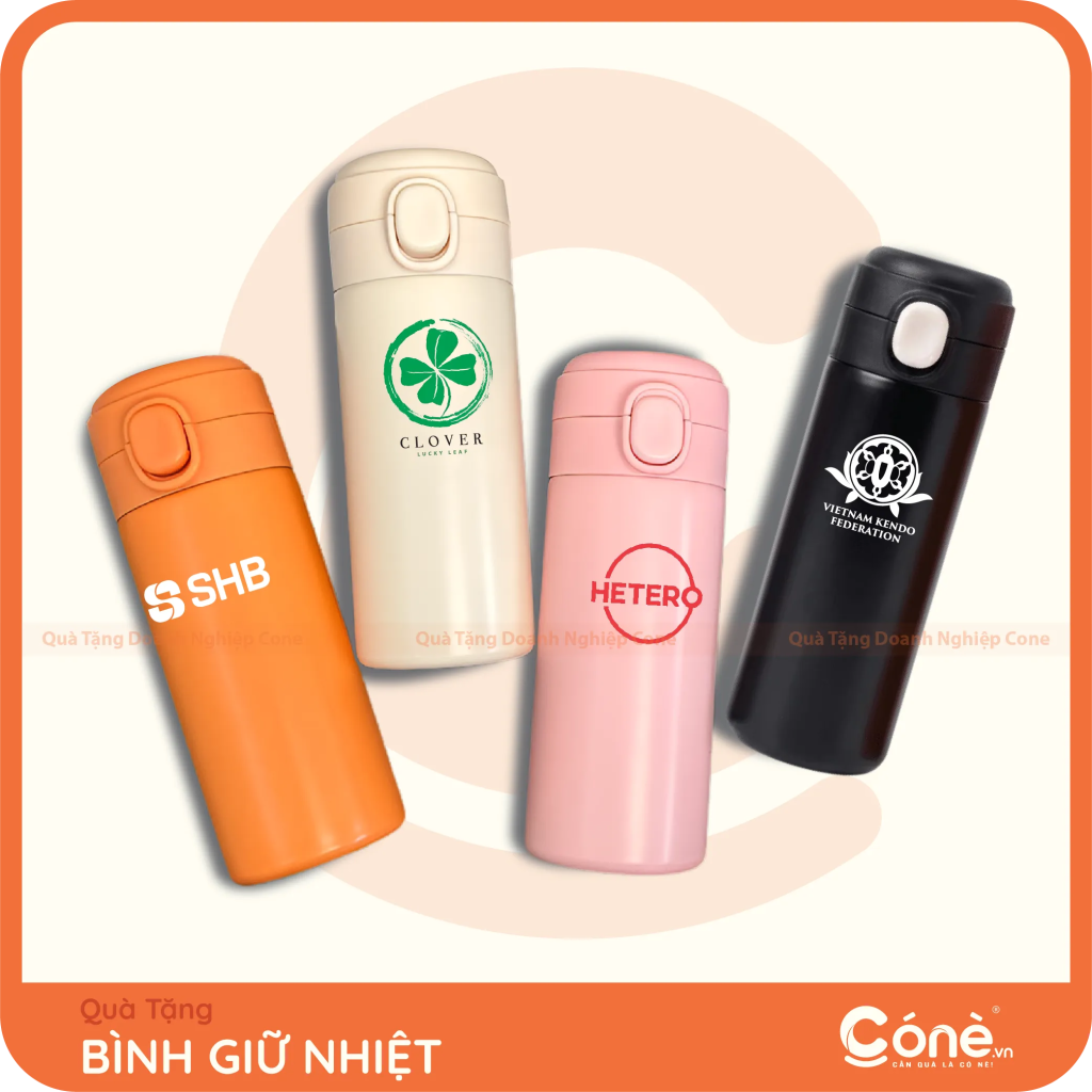 Bình giữ nhiệt nắp bật nhiều màu sắc in logo doanh nghiệp
