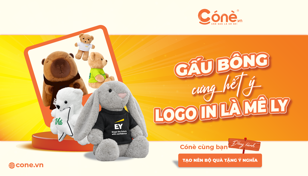 Banner gấu bông in logo doanh nghiệp làm quà tặng khách hàng và nhân viên