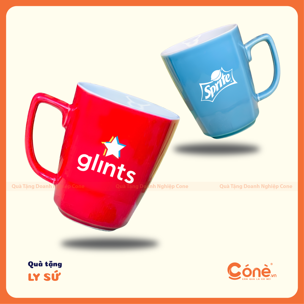 Ly sứ dáng vát vuông in logo doanh nghiệp theo yêu cầu | Quà Tặng Cone