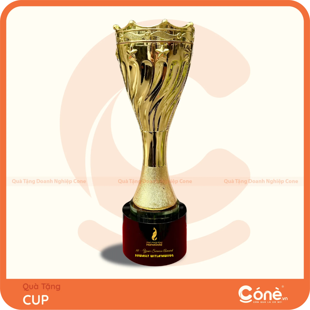 Cúp quà tặng vinh danh thành tích in logo HanoGold