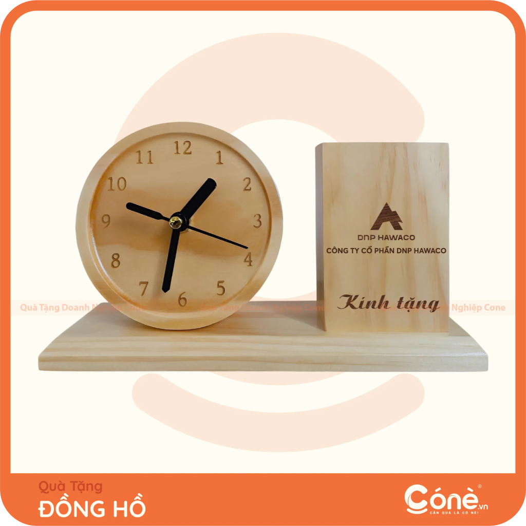 Đồng hồ Beyond Time để bàn bằng gỗ in logo DNP Hawaco
