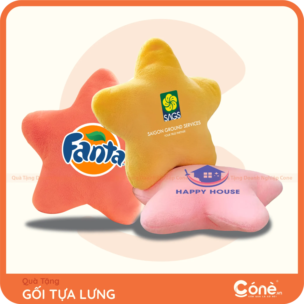 Gối Tựa Star hình ngôi sao nhiều màu in logo Fanta, SAGS và Happy House