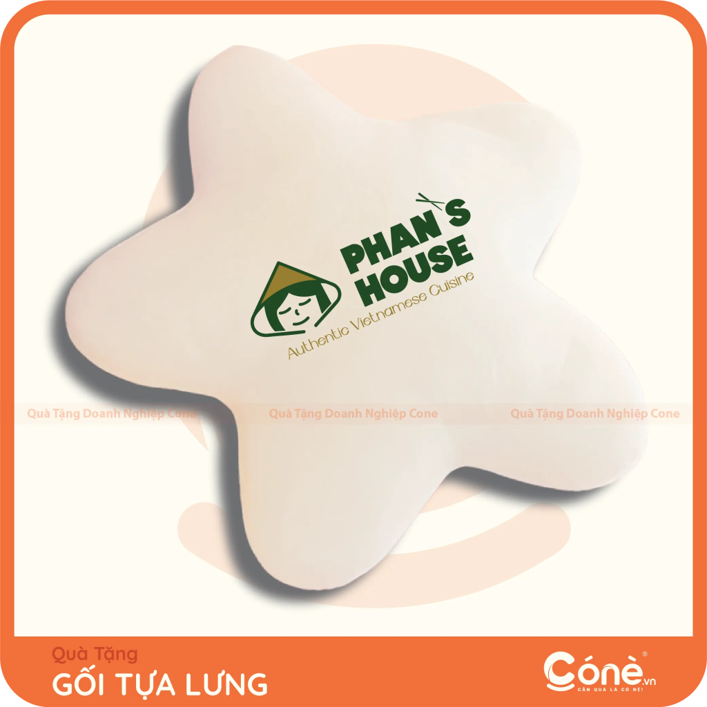 Gối Tựa Star hình ngôi sao màu trắng in logo Phan's House