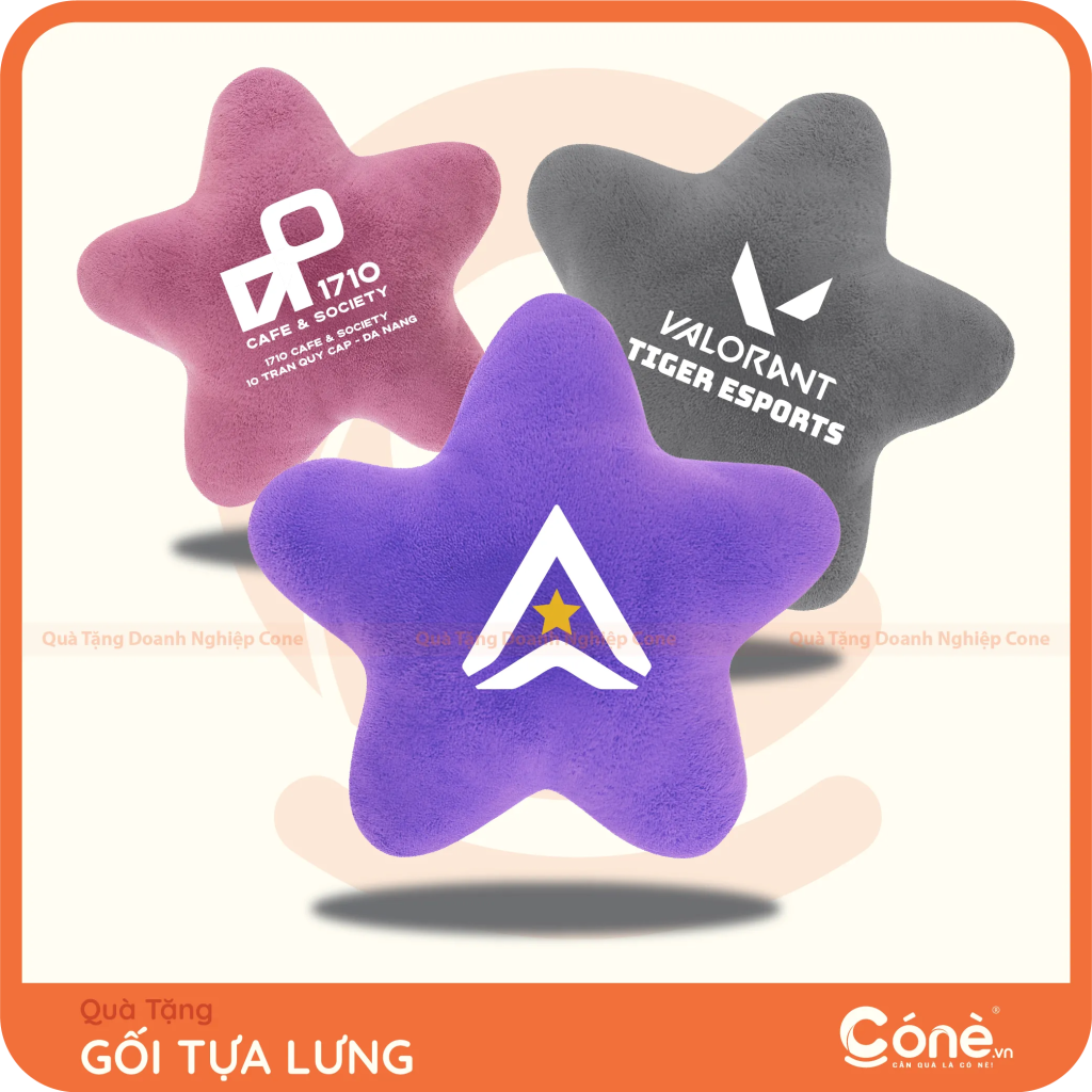 Gối Tựa Star hình ngôi sao nhiều màu in logo 1710 Cafe & Society, Valorant Tiger Esports và doanh nghiệp