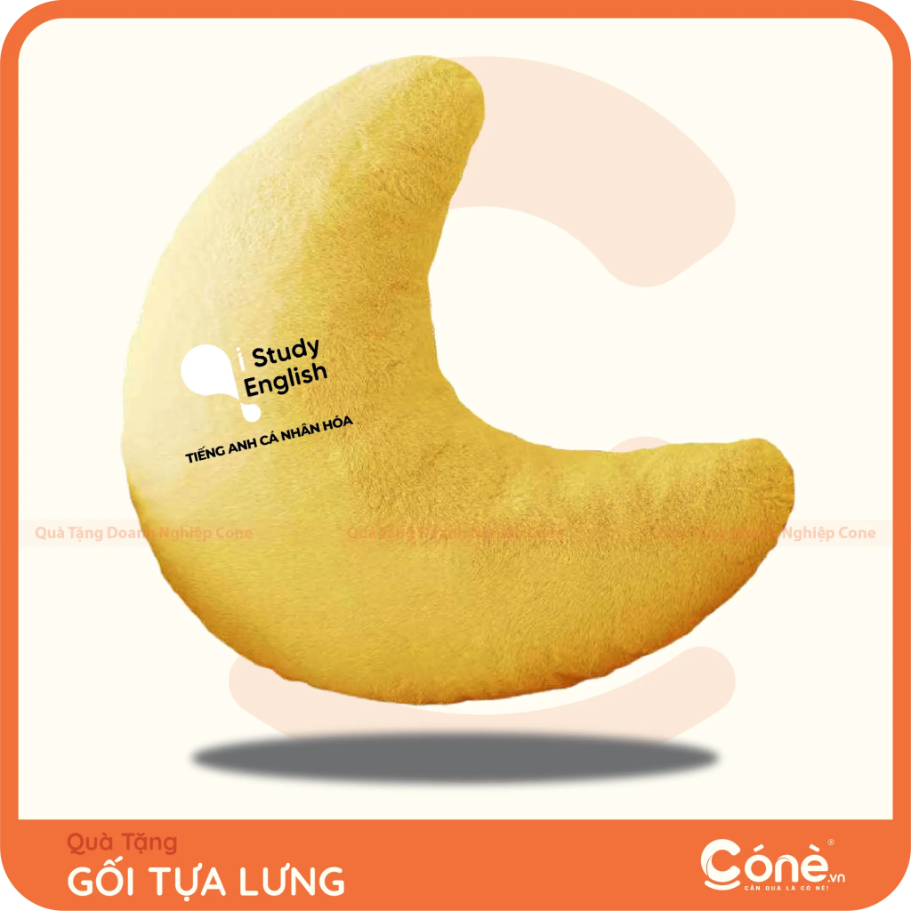 Gối Tựa Chill hình mặt trăng màu vàng in logo iStudy English