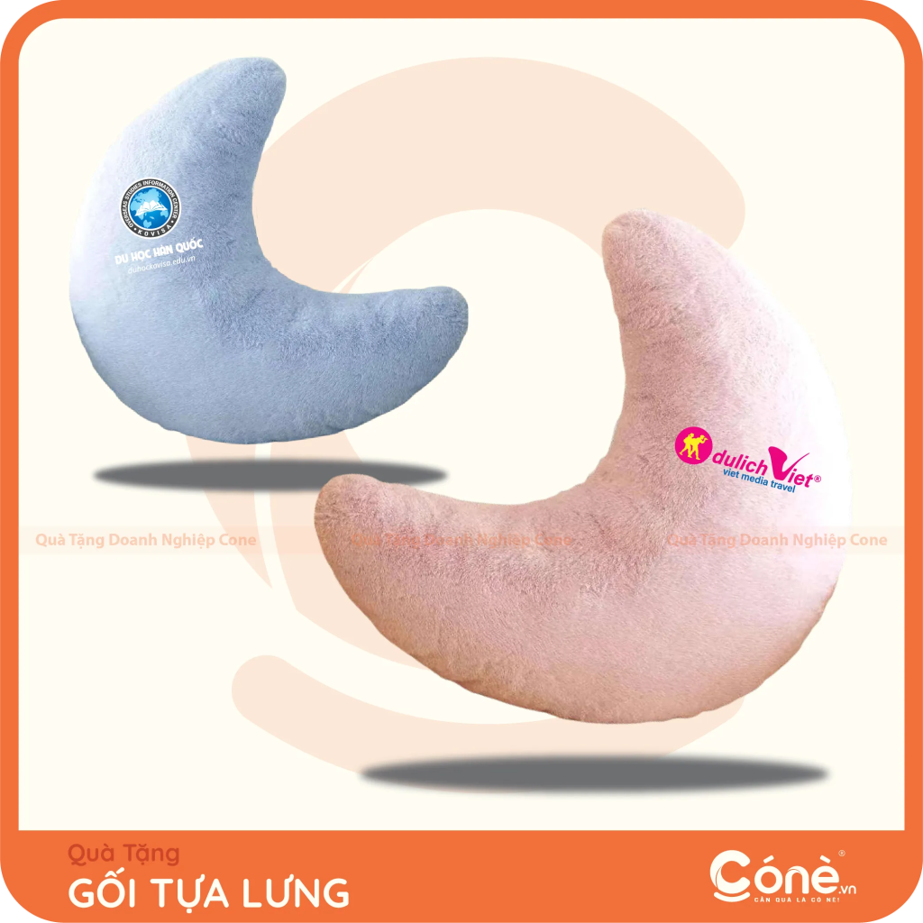 Gối Tựa Chill hình mặt trăng màu xanh hồng in logo Du học Hàn Quốc KOVISA và Du Lịch Việt