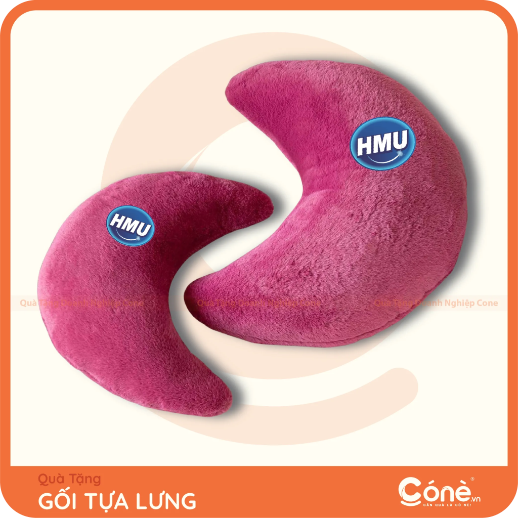 Gối Tựa Chill hình mặt trăng màu hồng in logo HMU