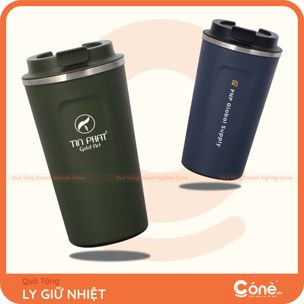 Ly giữ nhiệt nắp gài 510ml in logo Tín Phát và PNP Global Supply màu xanh