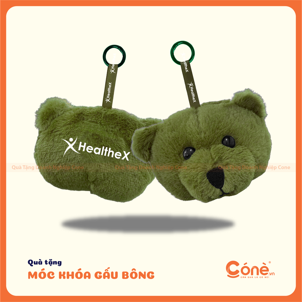 Móc khóa gấu bông Bear Head màu xanh lá in logo thương hiệu