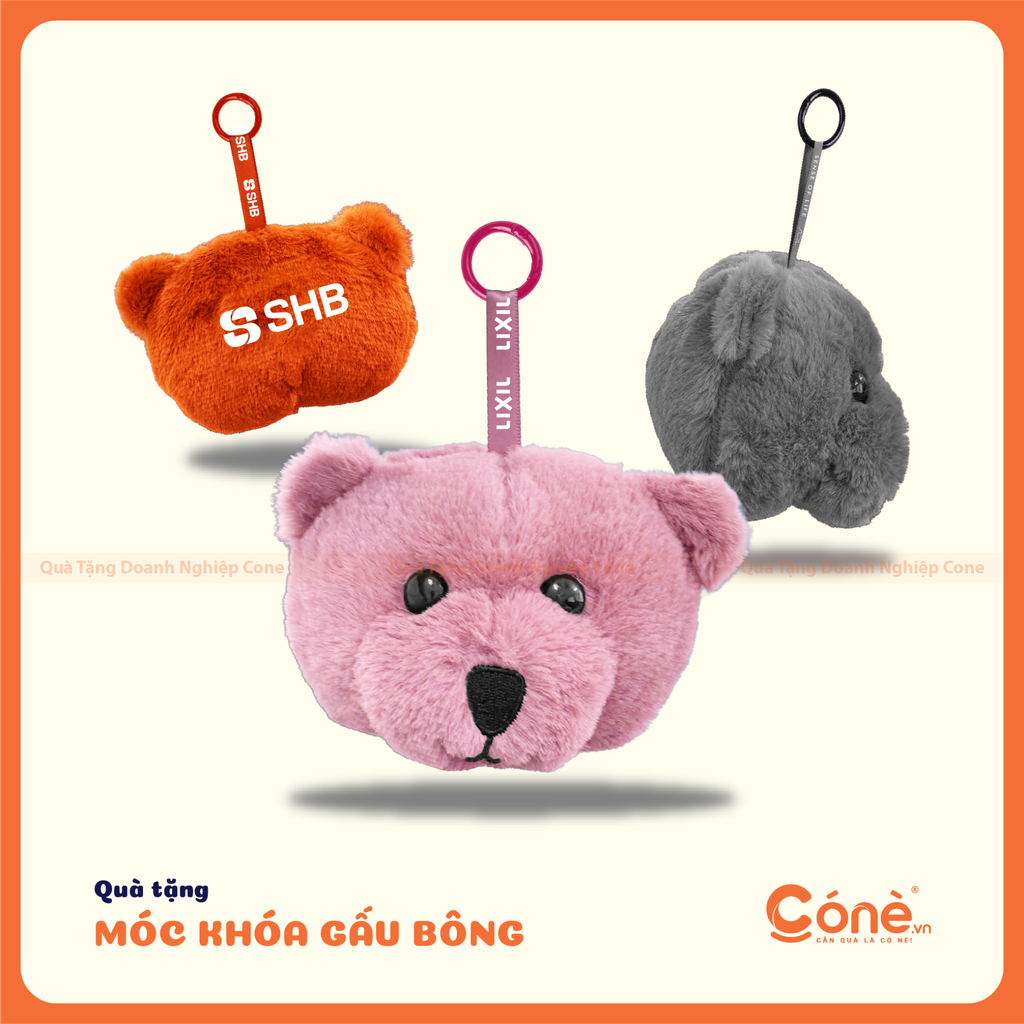 Móc khóa gấu bông Bear Head nhiều màu in logo theo yêu cầu