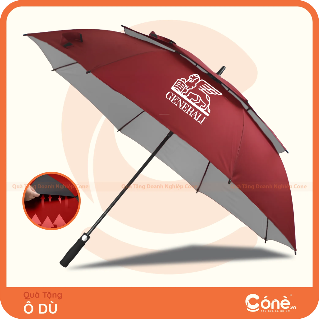 Ô dù quà tặng 2 tầng màu đỏ in logo Generali