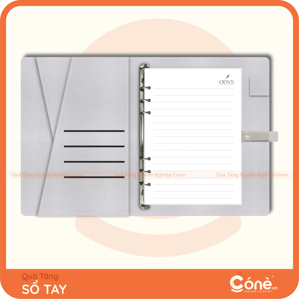 Sổ tay Note Pro mở phẳng với bìa còng và ngăn đựng thẻ bên trong
