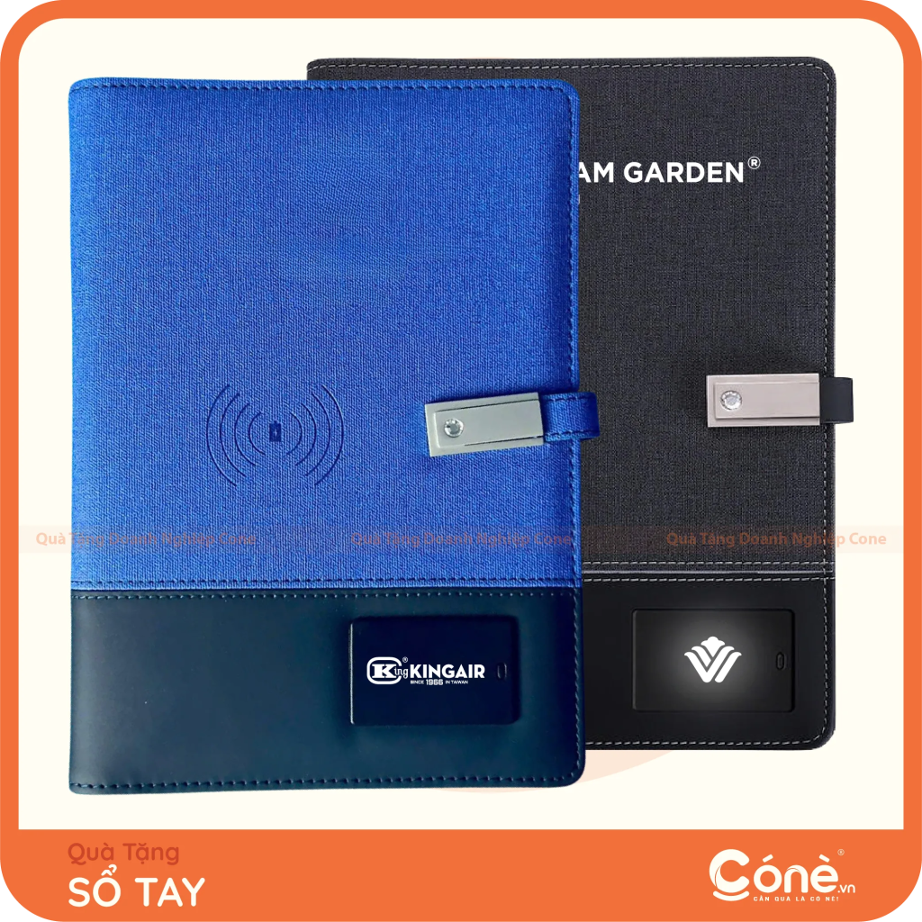 Sổ tay Note Pro tích hợp sạc không dây in logo KingAir và Nam Garden