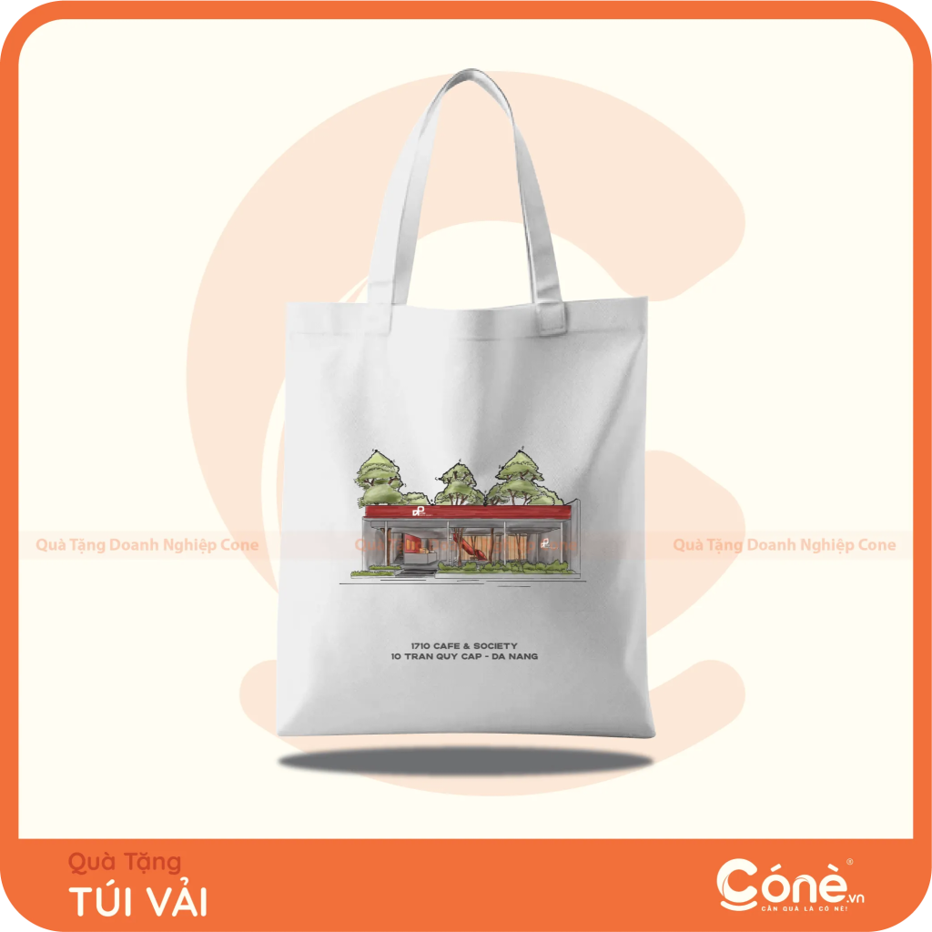 Túi vải màu trắng in logo 1710 Cafe & Society