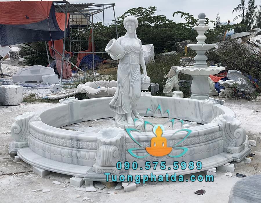 Đài Phun Nước Đá Cô Gái Trang Trí Sân Vườn Đẹp