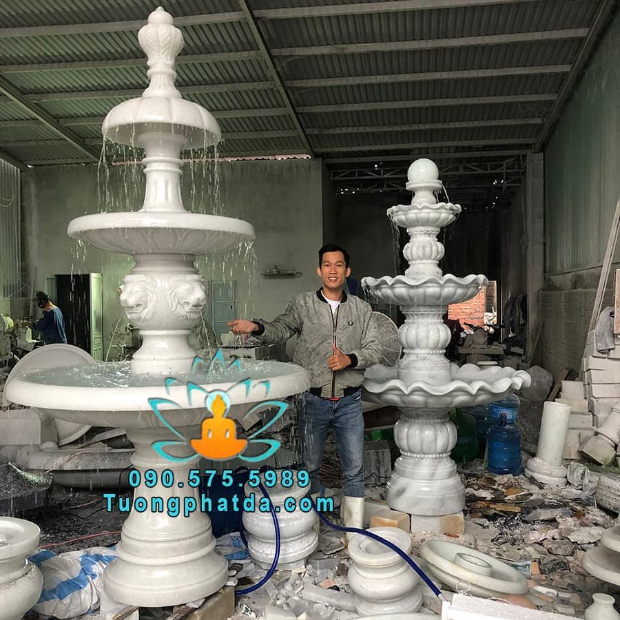 Đài Phun Nước Sư Tử Đá Vàng Phong Thủy Đẹp Tại Ninh Bình