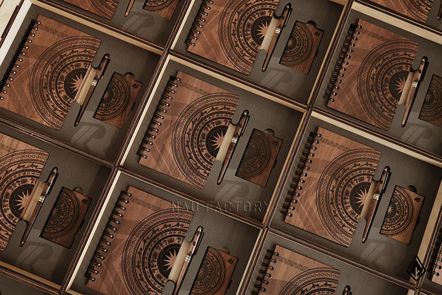 set sổ, bút và hộp namecard gỗ