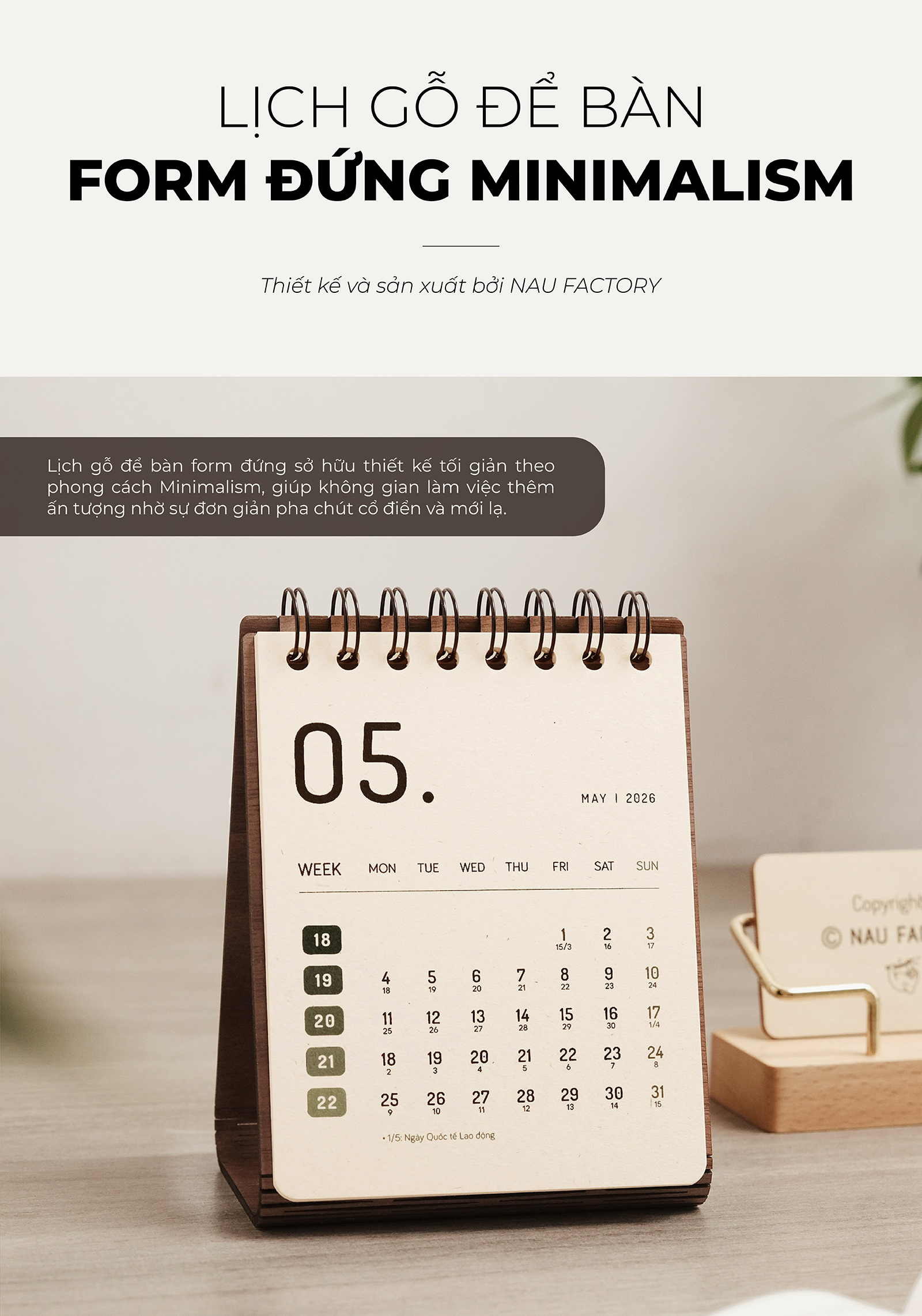 Lịch gỗ form đứng 2026
