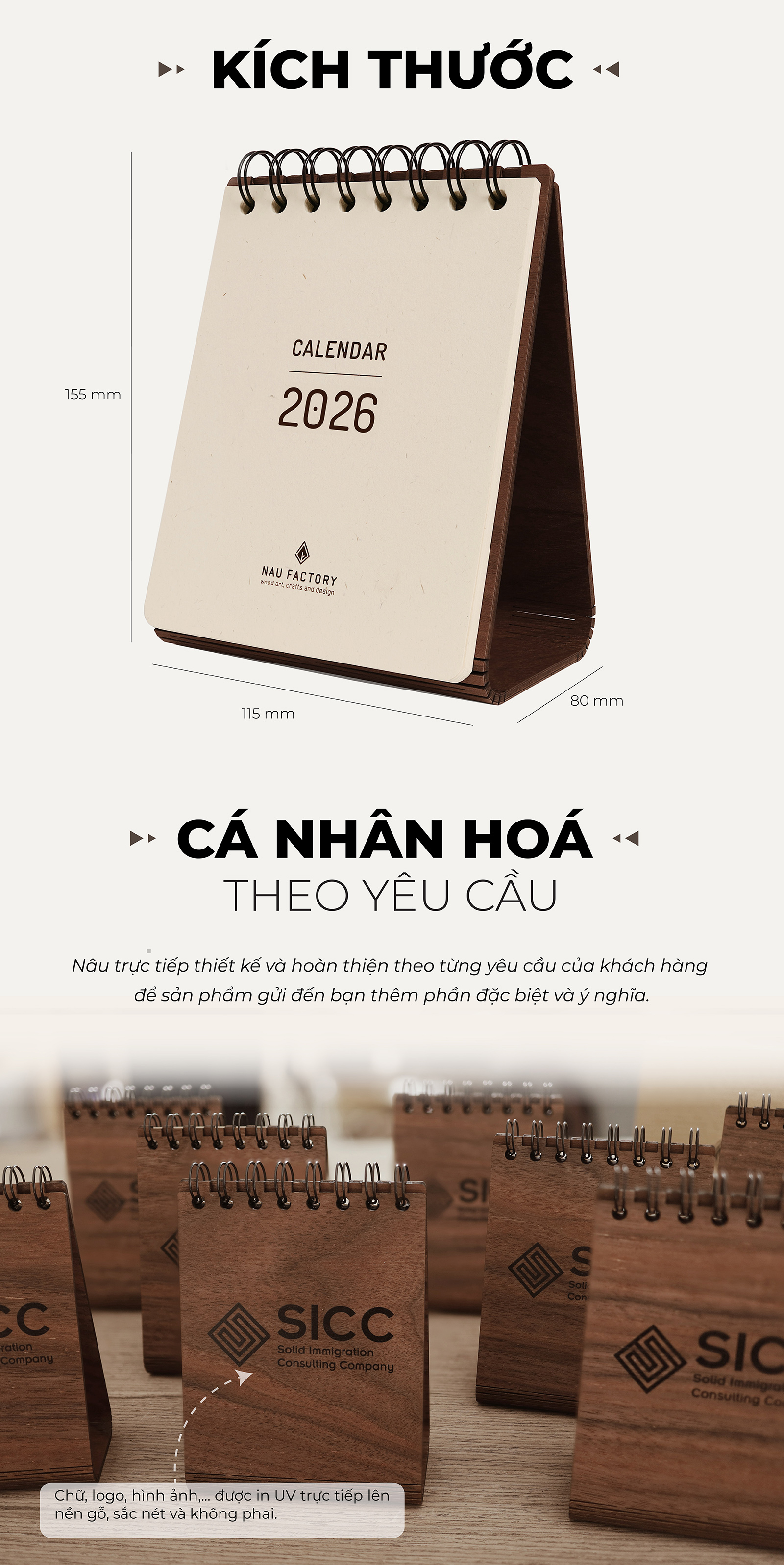 Lịch gỗ form đứng 2026