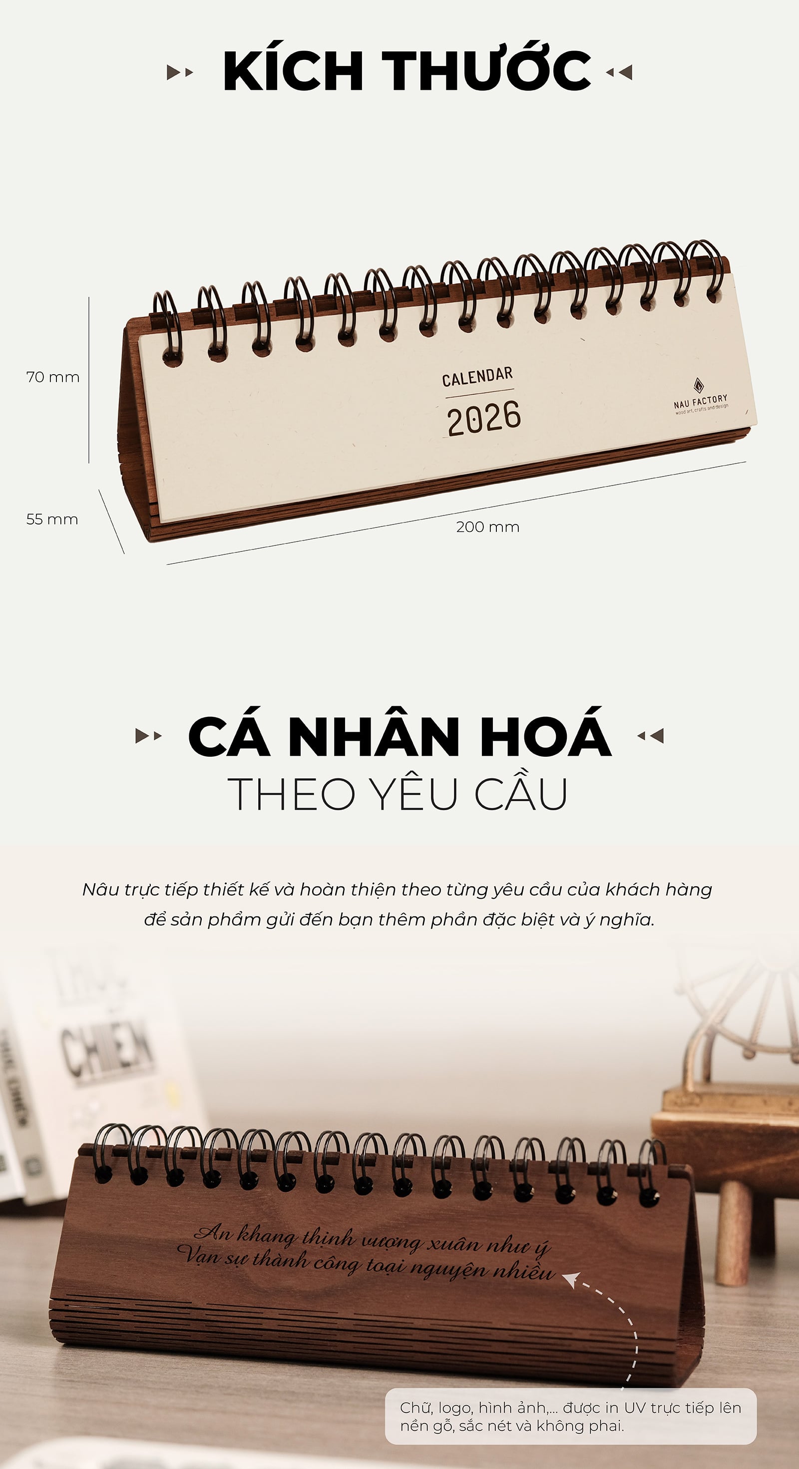 Lịch gỗ form ngang 2026