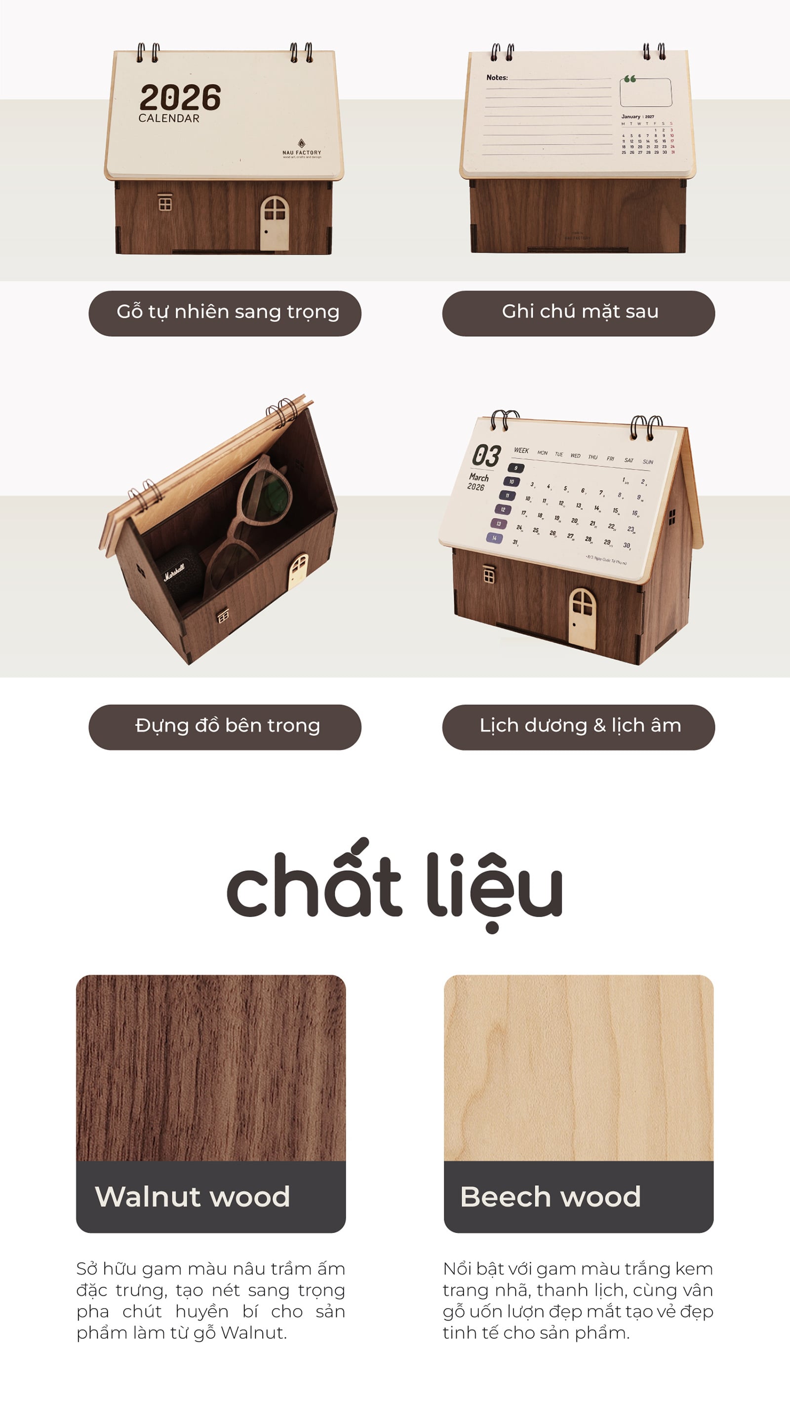 Lịch gỗ ngôi nhà 2026