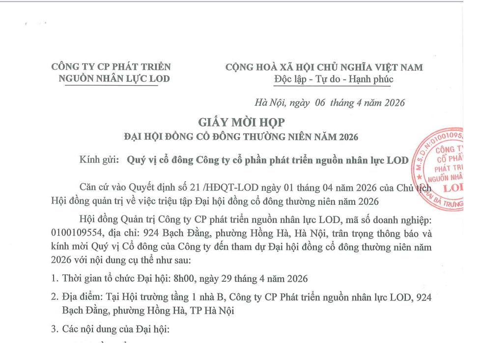 TÀI LIỆU ĐẠI HỘI ĐỒNG CỔ ĐÔNG THƯỜNG NIÊN NĂM 2026