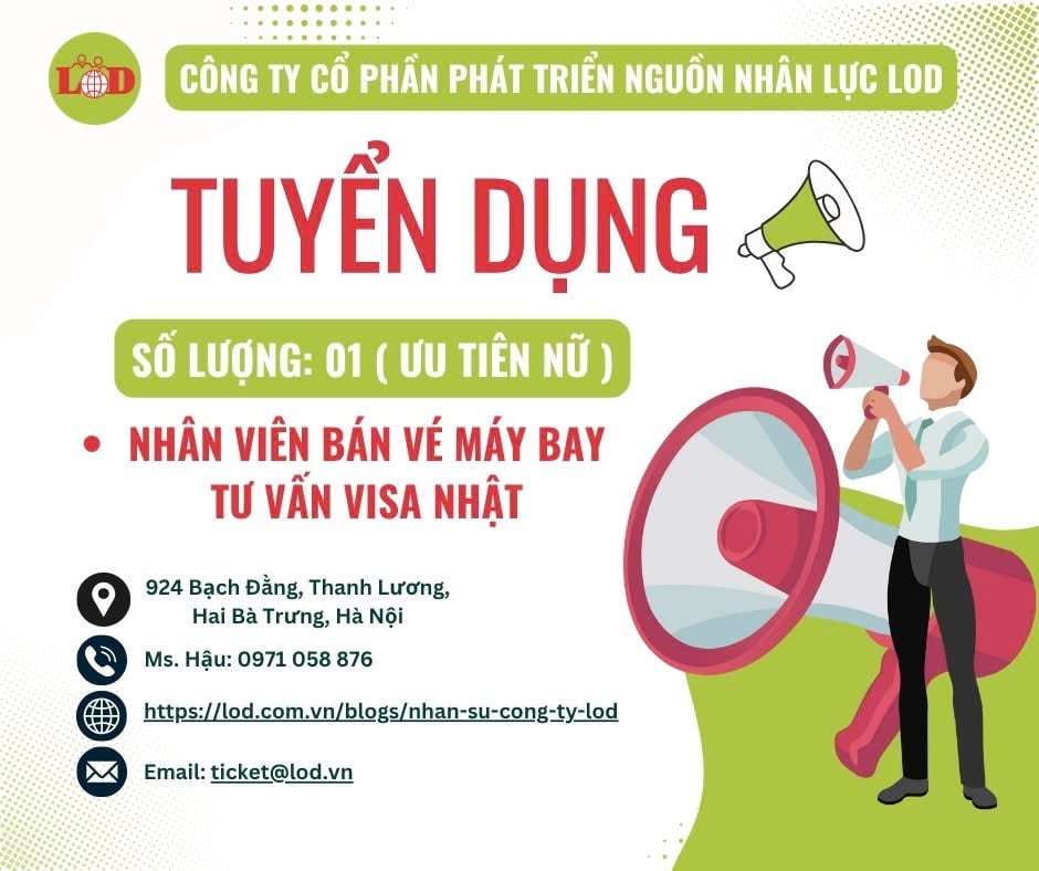 [TUYỂN DỤNG] NHÂN VIÊN BÁN VÉ MÁY BAY - TƯ VẤN VISA NHẬT BẢN