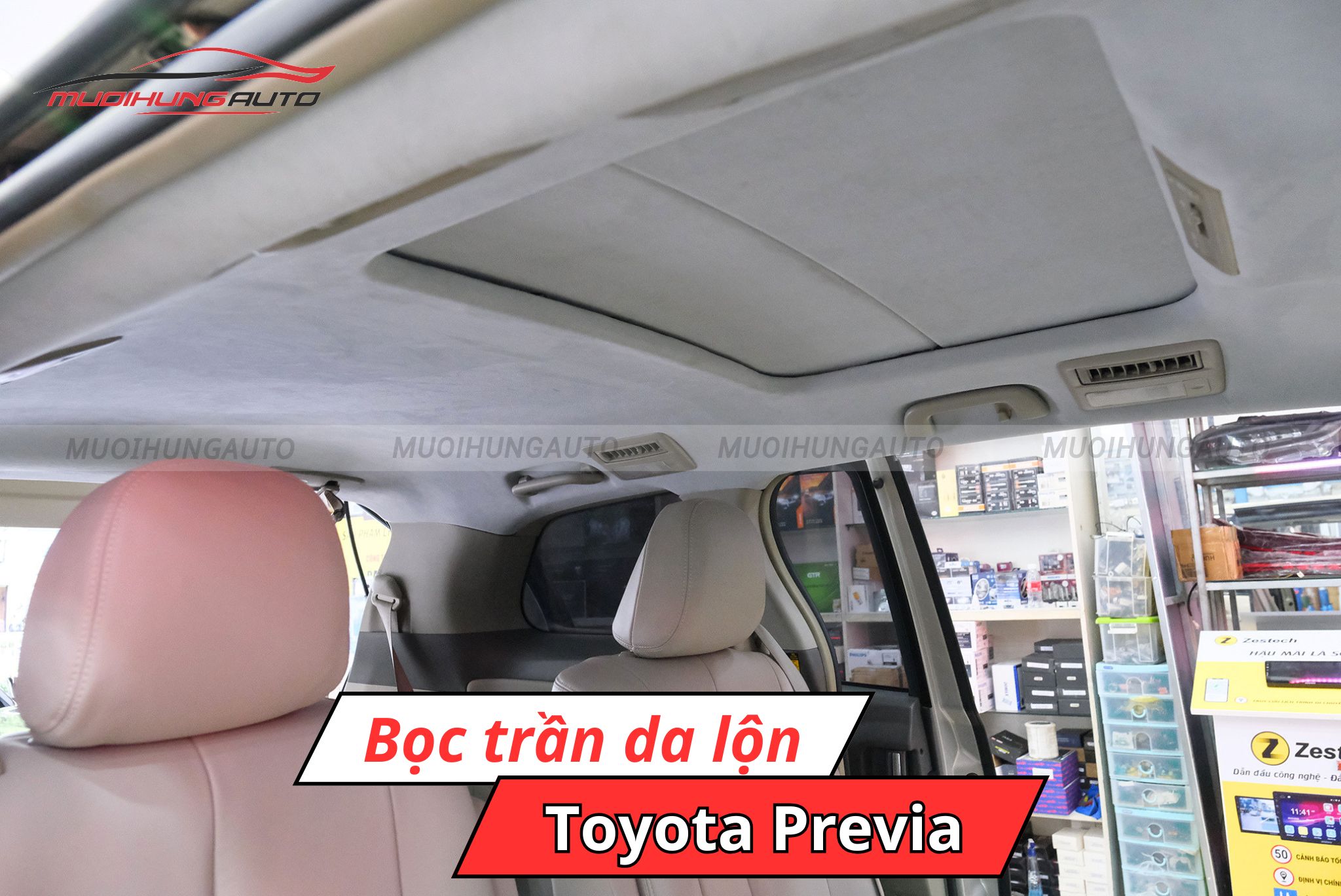 Bọc da lộn trần xe Toyota Previa
