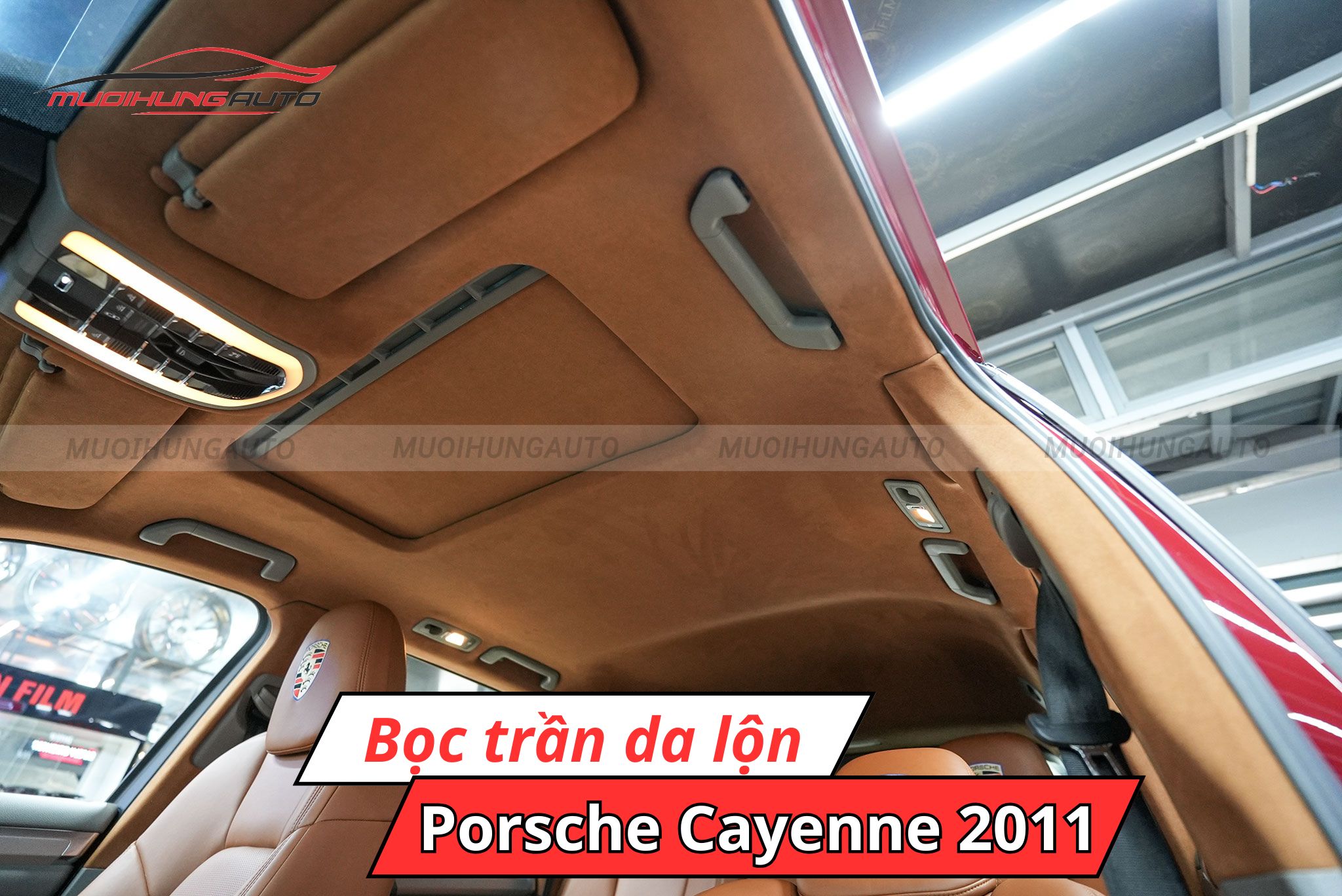 Bọc trần da lộn cho ô tô Porsche Cayenne 2011